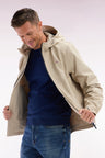 Soft Touch polyamide windproof jacket with beige hood