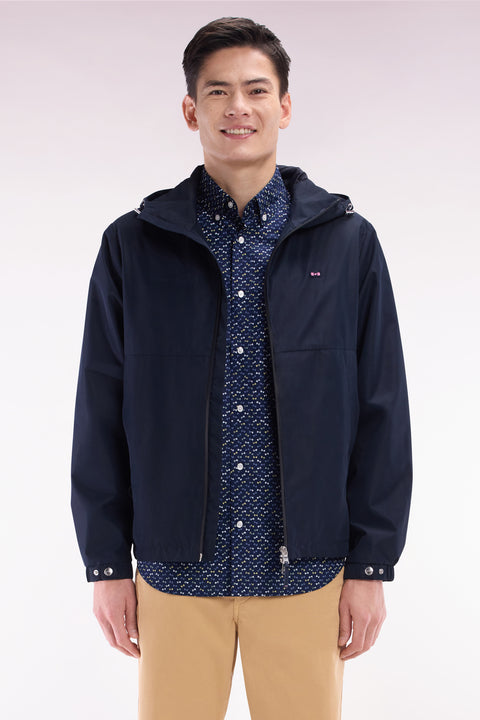 Soft Touch polyamide windproof jacket with navy hood - Image 1