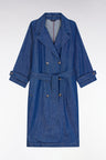 Oversized blue denim trench coat