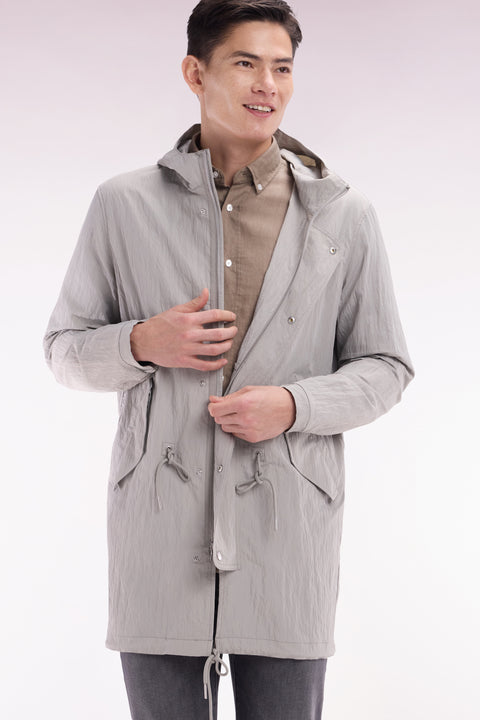 Lightweight grey parka with integrated hood - Image 3
