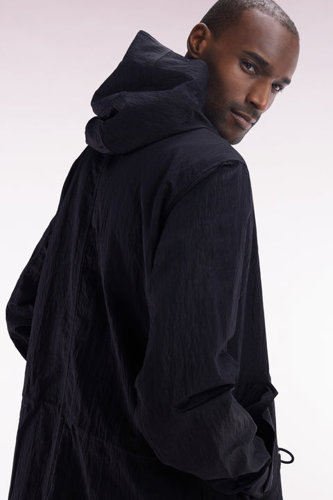 Lightweight black parka with integrated hood - Image 3