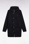 Lightweight black parka with integrated hood