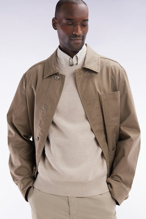 Sand stretch cotton overshirt with patch pockets - Image 3
