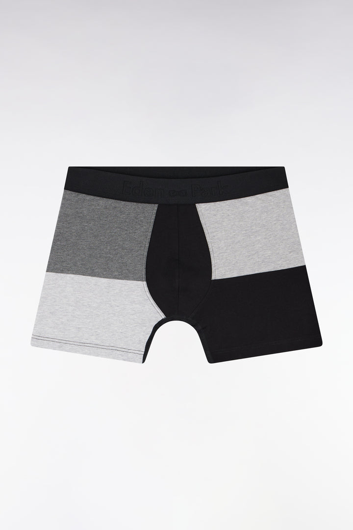 Boxer coupé-cousu en jersey de coton stretch noir et gris