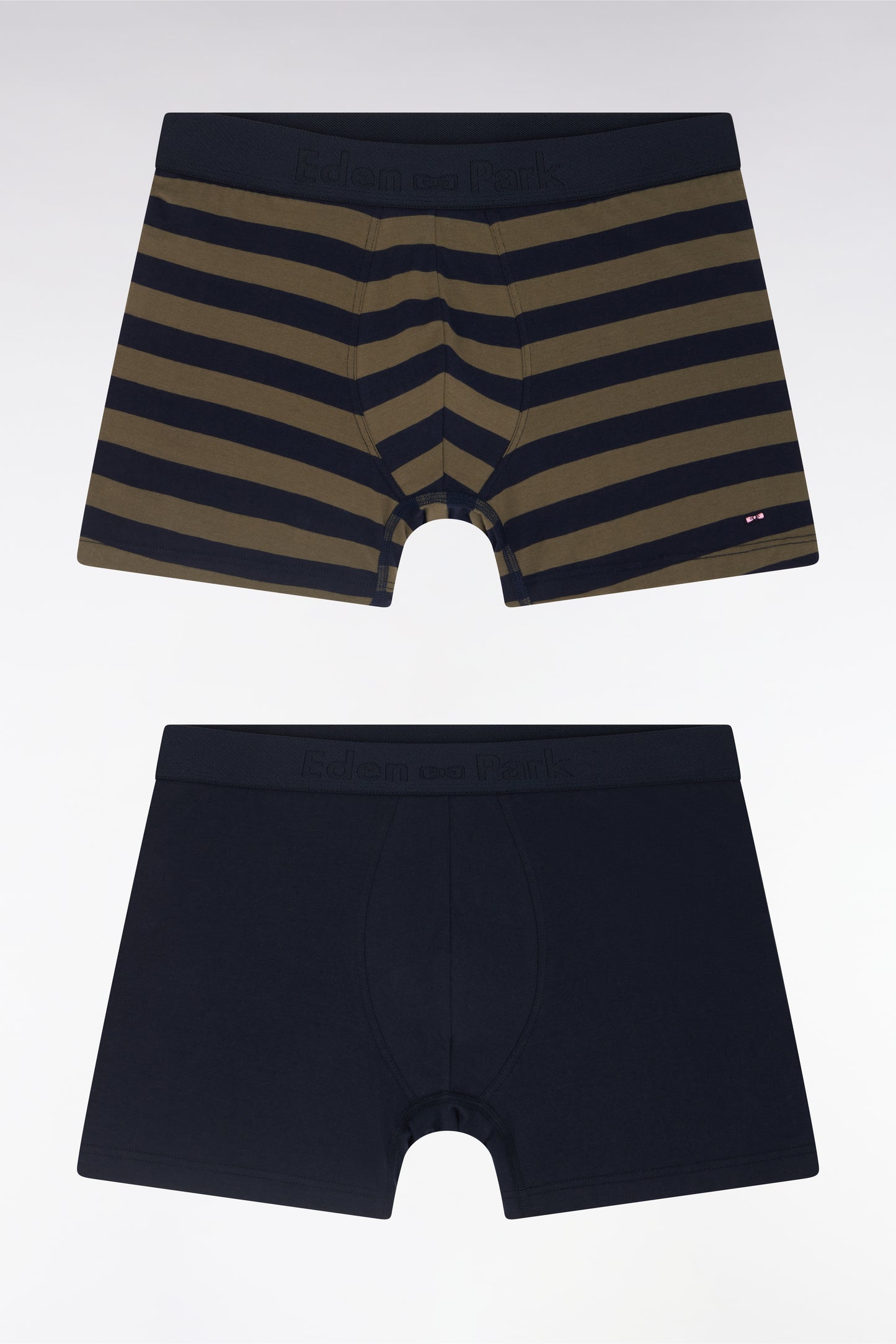 Lot de deux boxers unis et cerclés en jersey de coton stretch marine et kaki