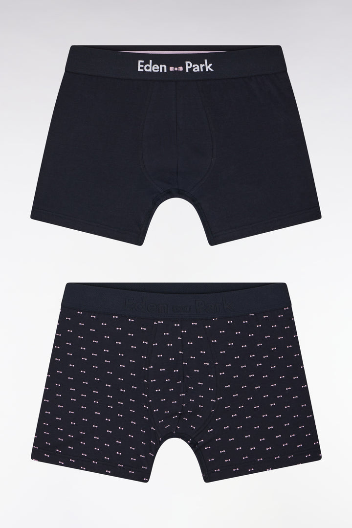 Lot de deux boxers unis et imprimés en jersey de coton stretch marine