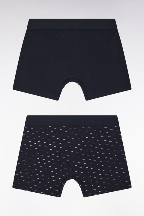 Set of two plain and printed boxer shorts in navy stretch cotton jersey - Image 2
