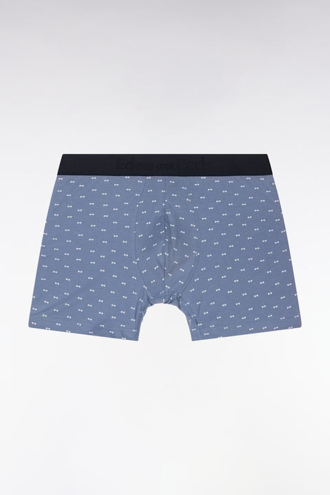 Set of two plain and printed boxer shorts in blue-grey stretch cotton jersey - Image 2
