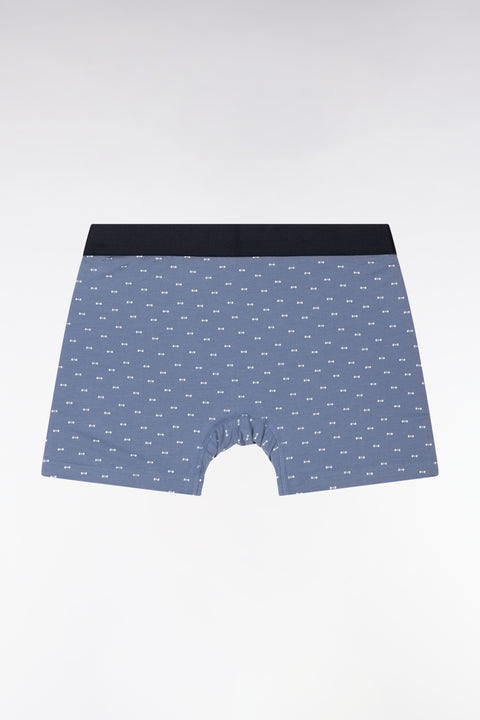 Set of two plain and printed boxer shorts in blue-grey stretch cotton jersey - Image 3