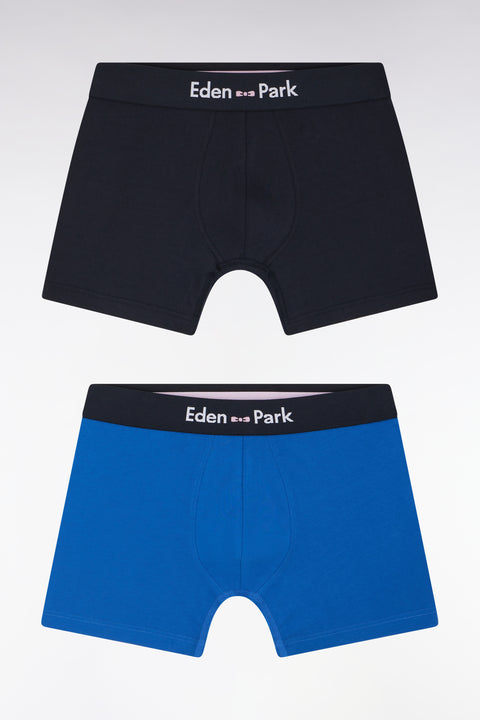 Set of two boxer shorts in navy and blue stretch cotton jersey - Image 1