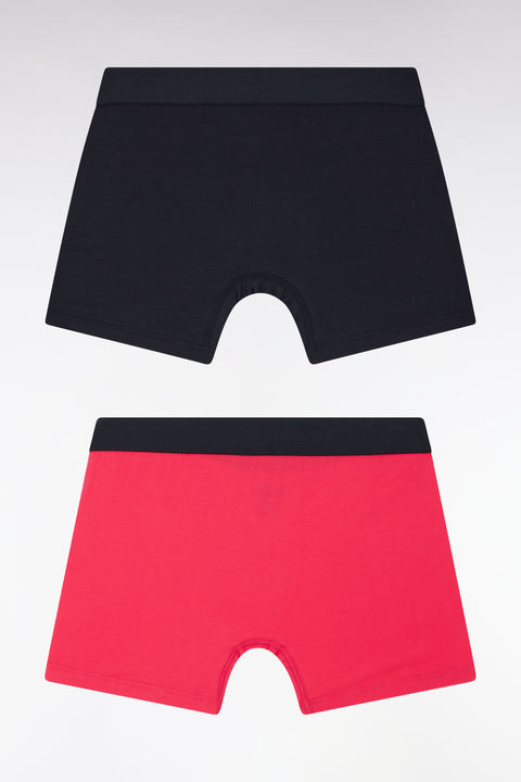 Set of two boxer shorts in navy and fuchsia stretch cotton jersey - Image 2