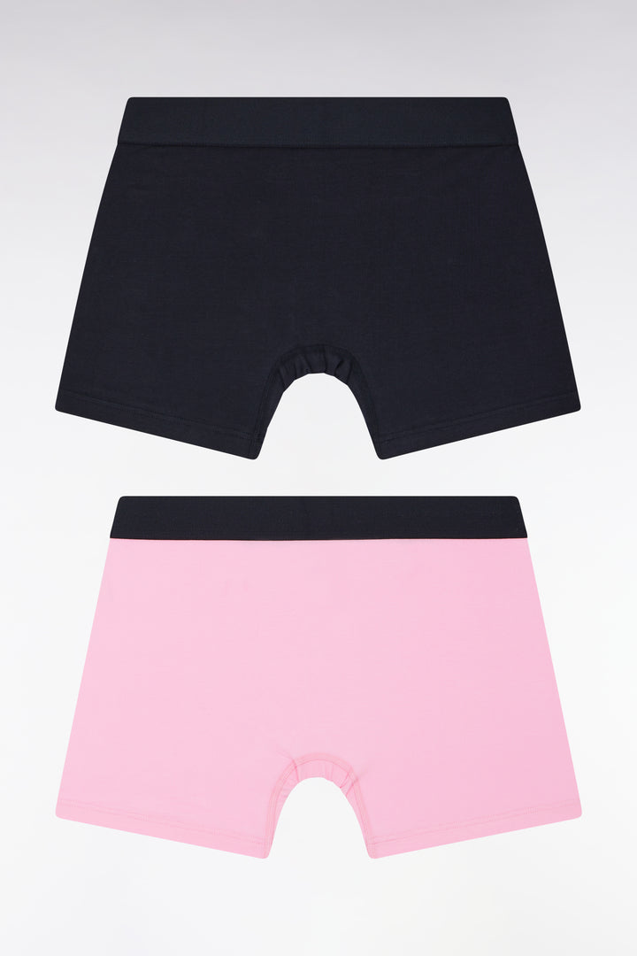 Lot de deux boxers en jersey de coton stretch marine et rose