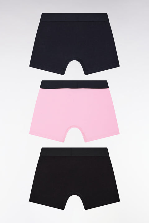 Set of three plain black, navy and pink cotton jersey boxer shorts - Image 2