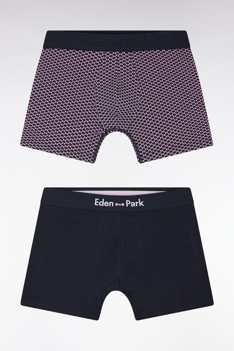 Set of two boxer shorts in plain and pink printed stretch cotton jersey - Image 1