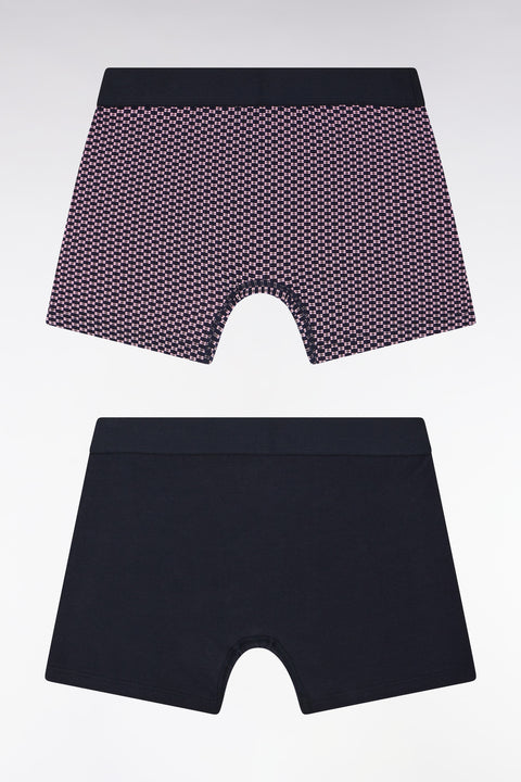 Set of two boxer shorts in plain and pink printed stretch cotton jersey - Image 2