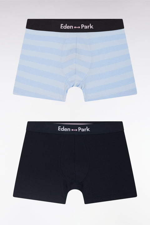 Set of two boxer shorts in navy stretch cotton jersey with sky circles - Image 1