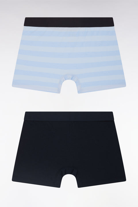 Set of two boxer shorts in navy stretch cotton jersey with sky circles - Image 2