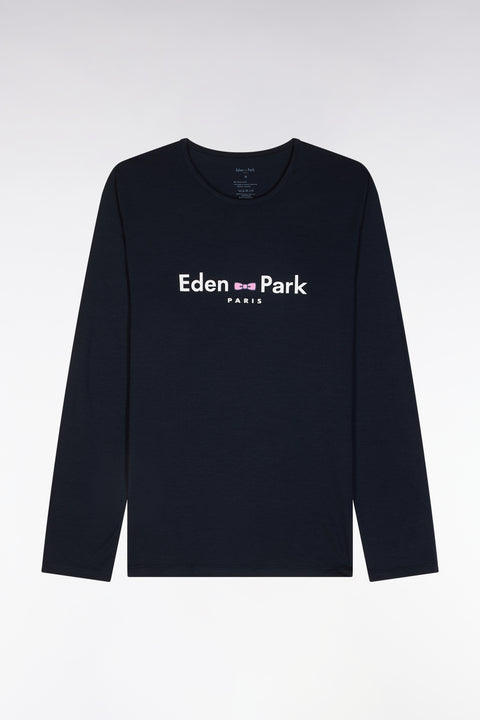 Eden Park logo navy cotton and modal long pyjamas - MISS BASES - Image 1