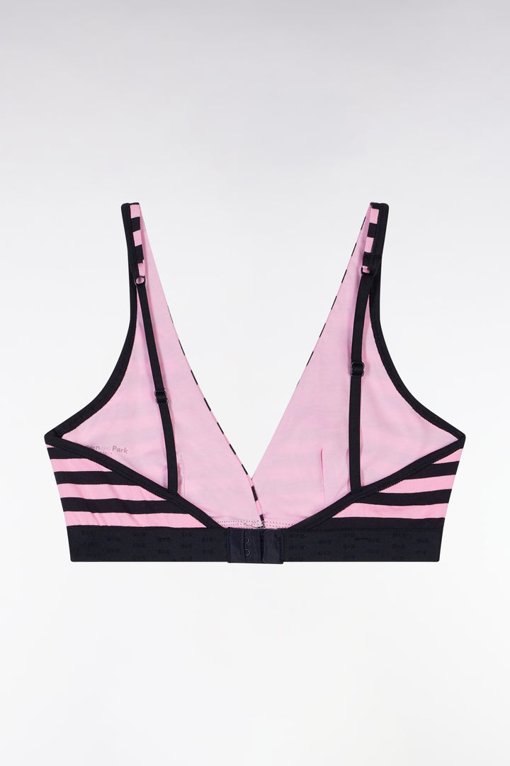 Soutien-gorge en coton stretch cerclé rose et marine élastique siglé