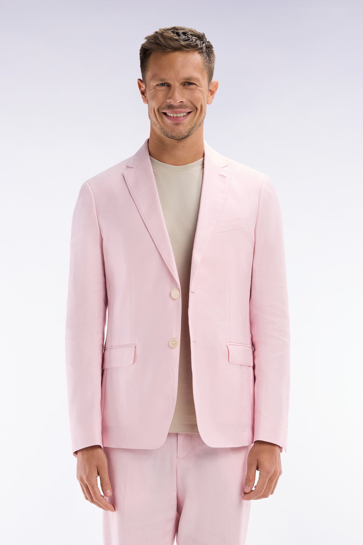 Veste de costume en lin et coton stretch rose