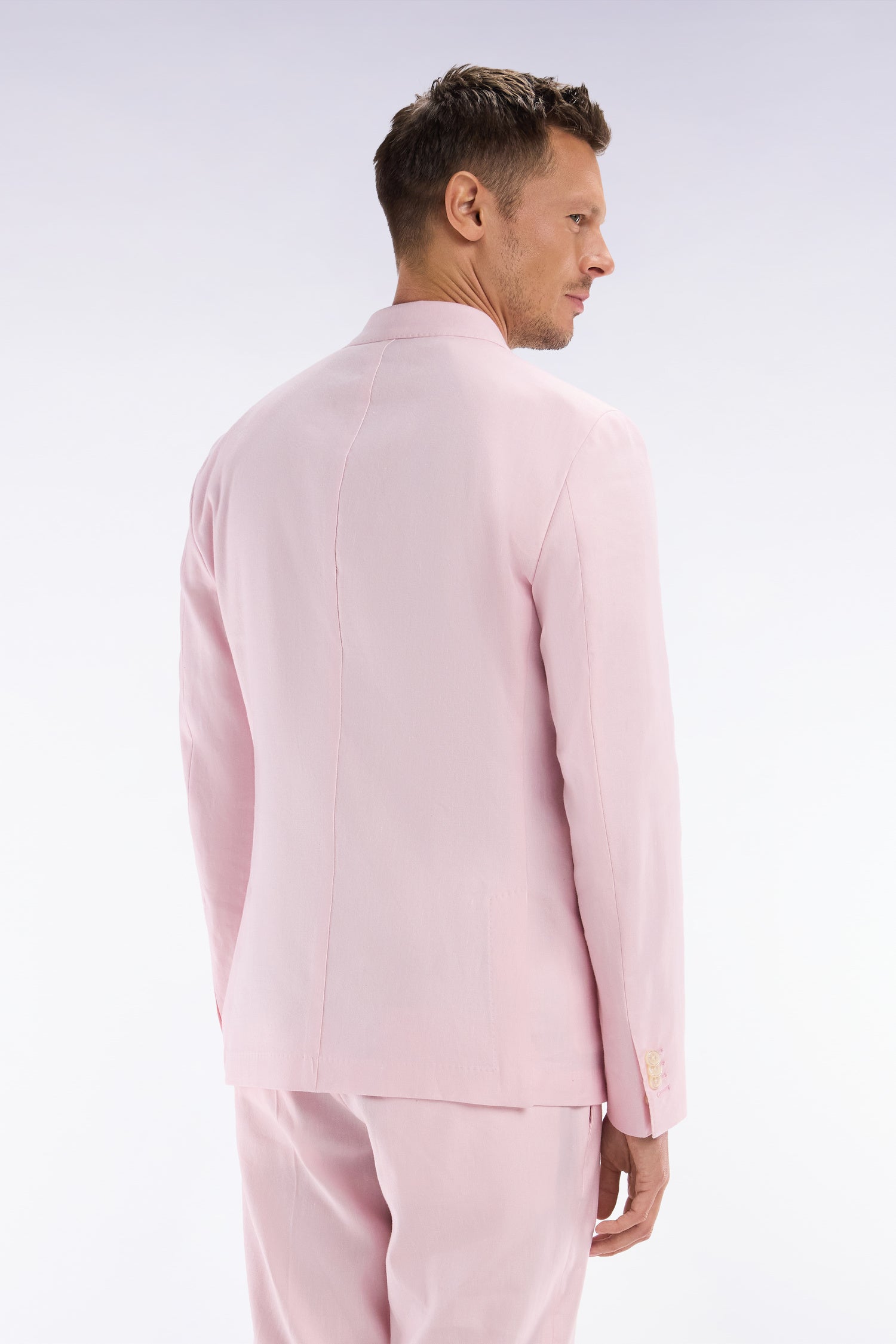 Veste de costume en lin et coton stretch rose