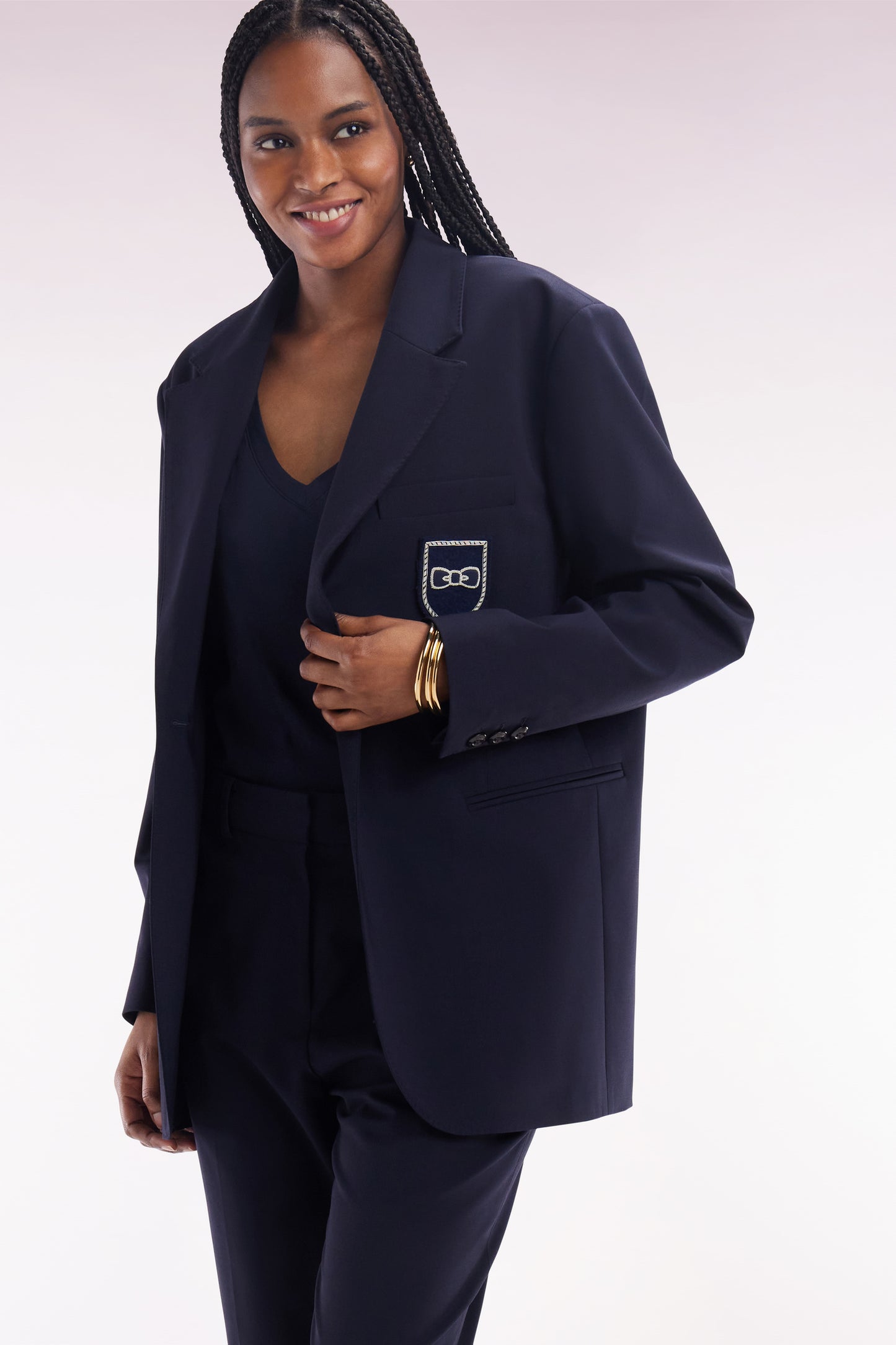 Oversized navy suit jacket in virgin wool