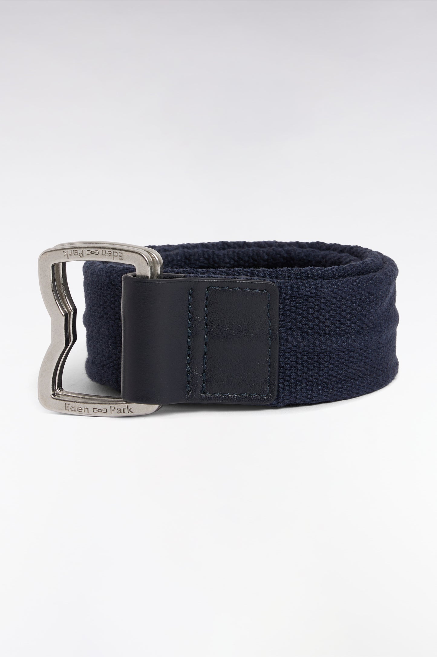 Ceinture en cuir et textile marine à boucle nœud papillon
