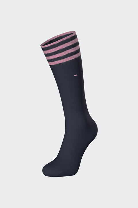 Paire de chaussettes en coton mélangé marine à bordure rayée - Image 1