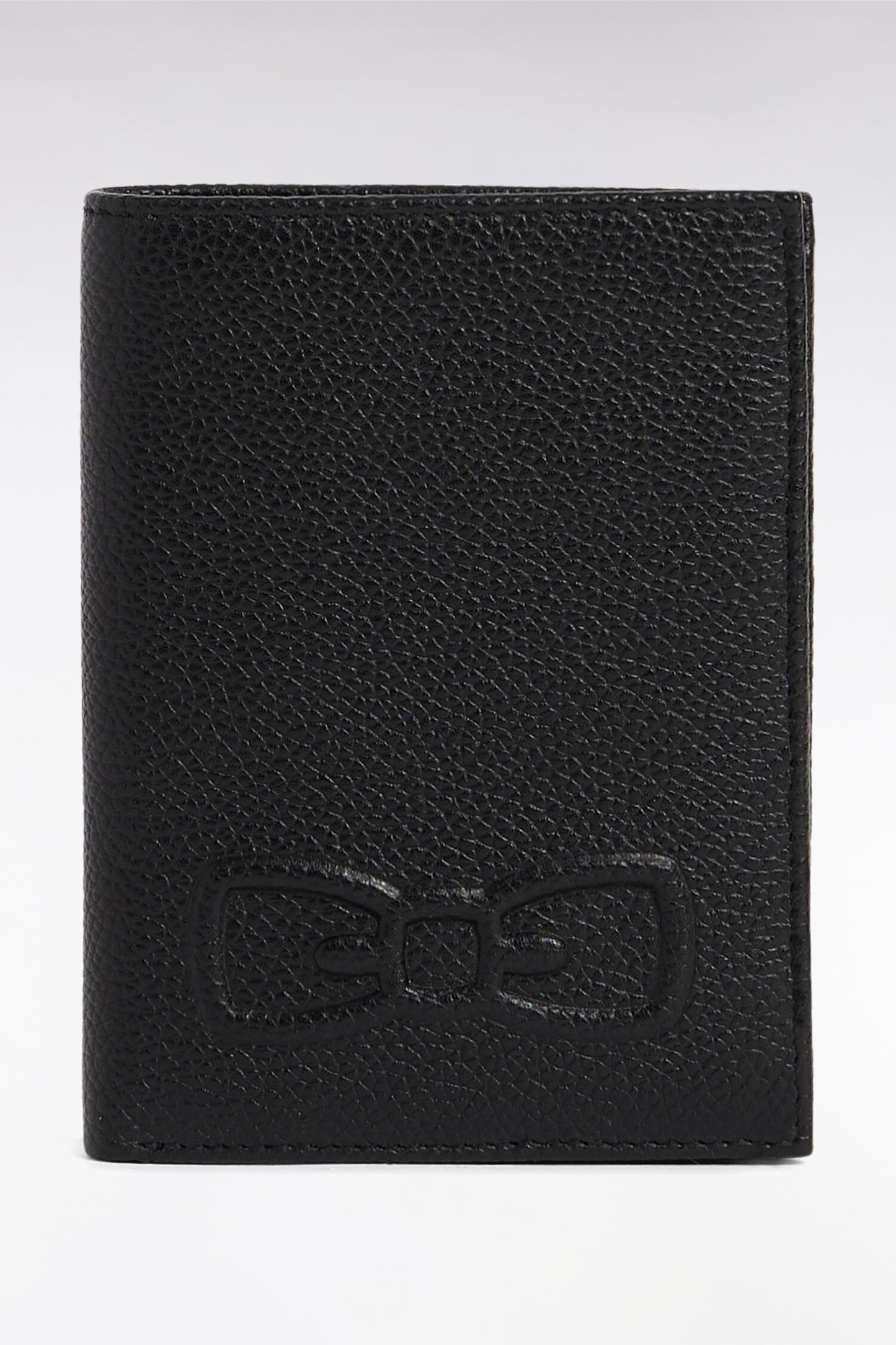 French-style wallet in black grained leather with zipped compartment