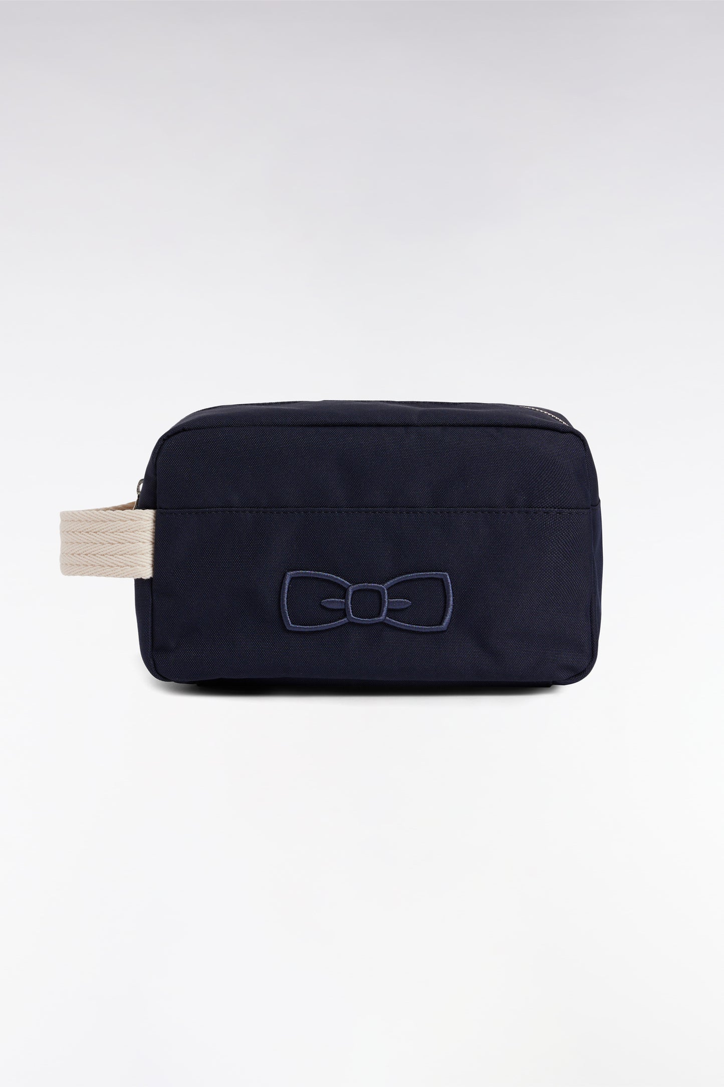 Navy nylon toiletry bag with emblem embroidery