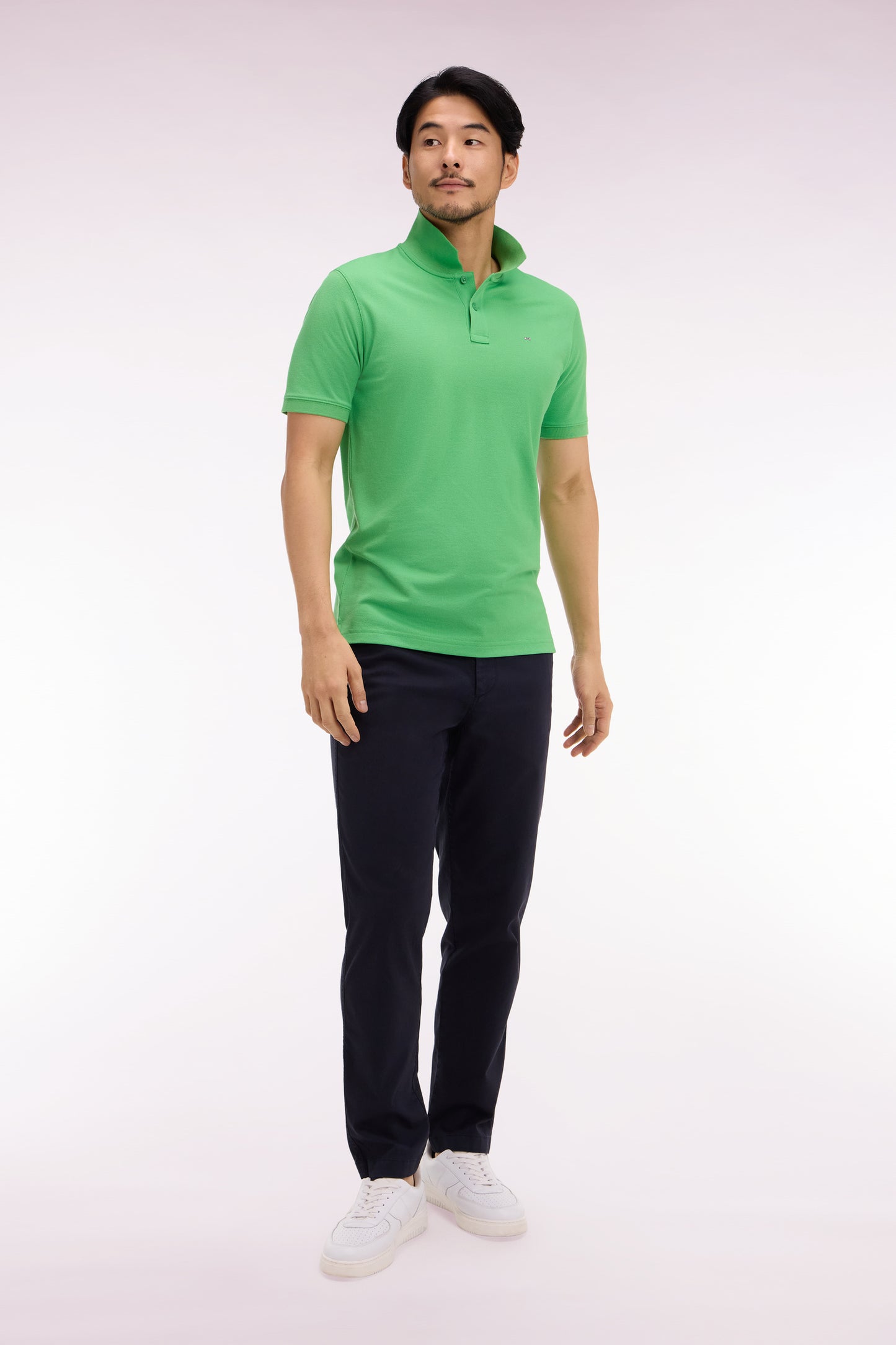 Navy cotton and lyocell elastic waist chino pants