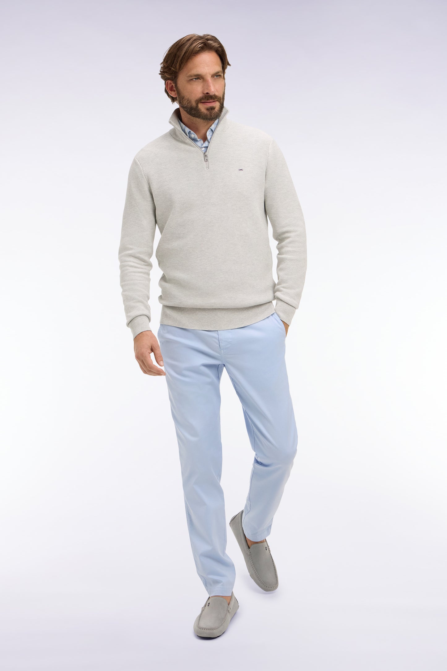 Light gray lyocell and stretch cotton chino pants