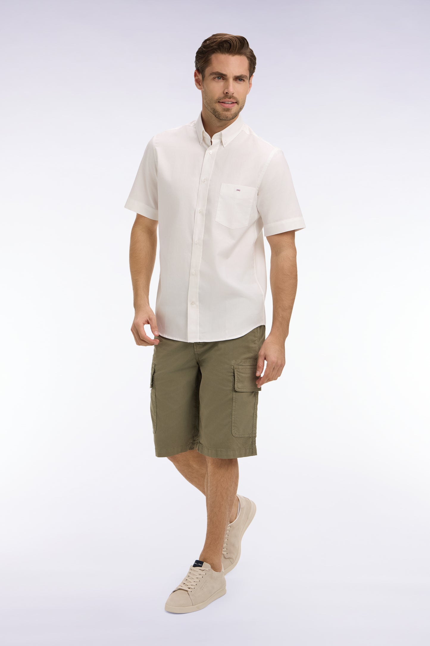 Chino Bermuda shorts in light gray stretch gabardine