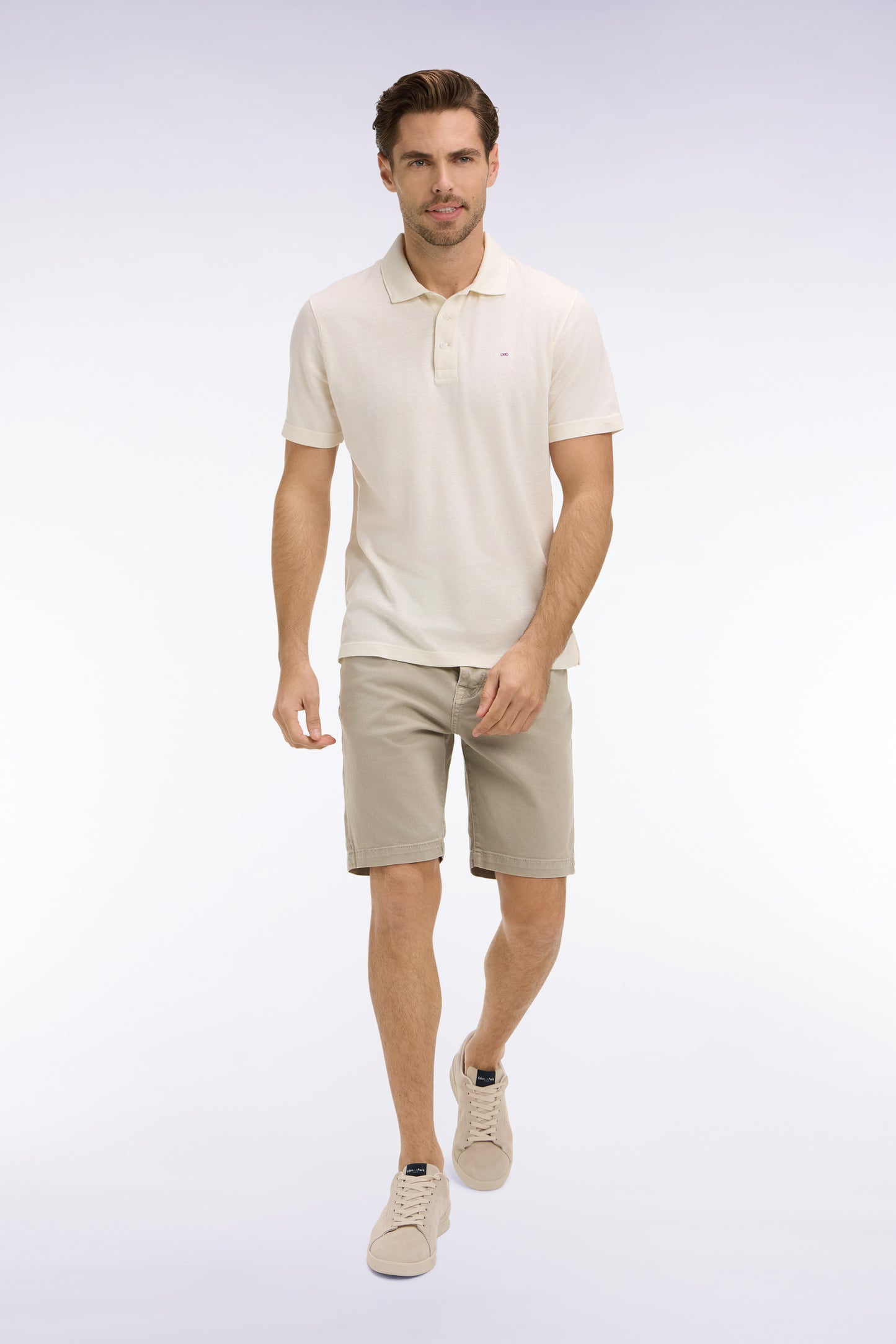 Khaki stretch denim Bermuda shorts