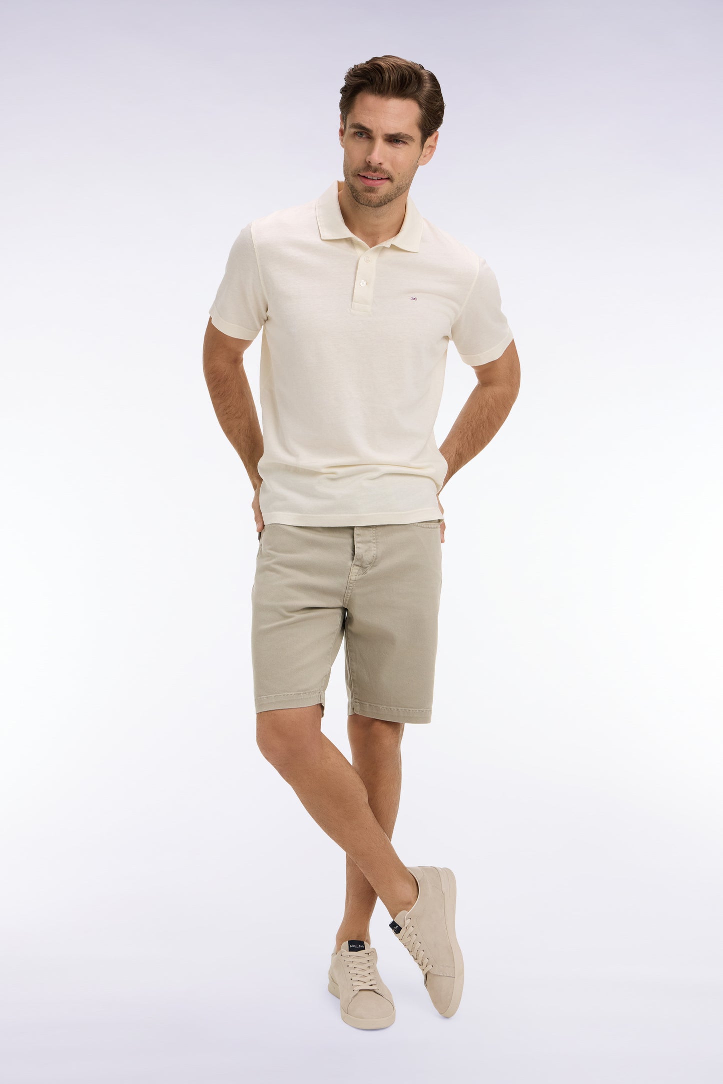 Khaki stretch denim Bermuda shorts