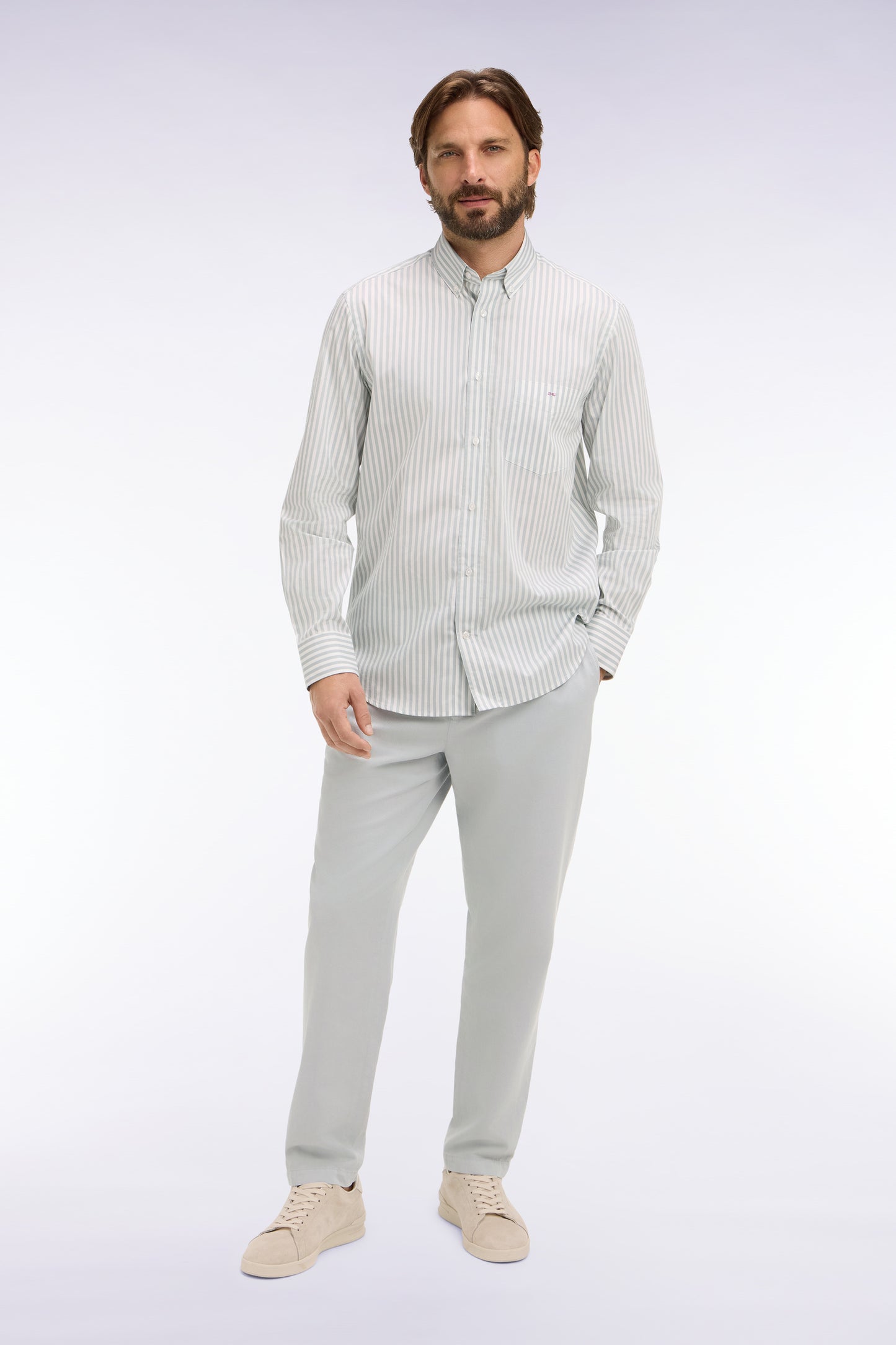 Light gray cotton linen and lyocell pants Modern cut