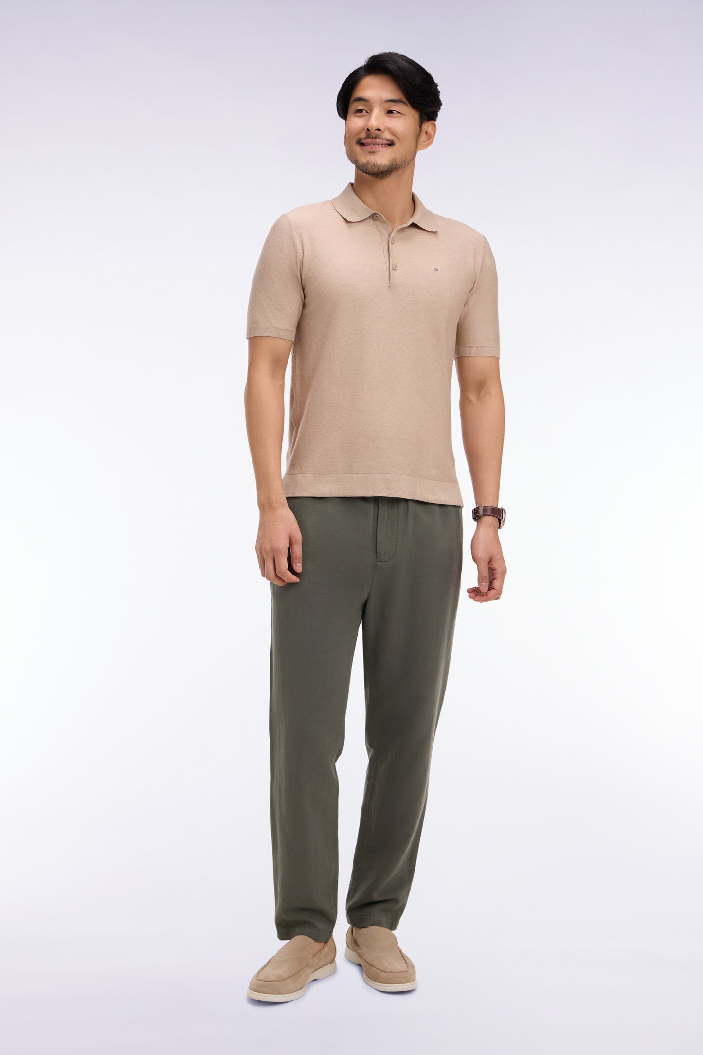 Modern fit khaki cotton linen and lyocell pants