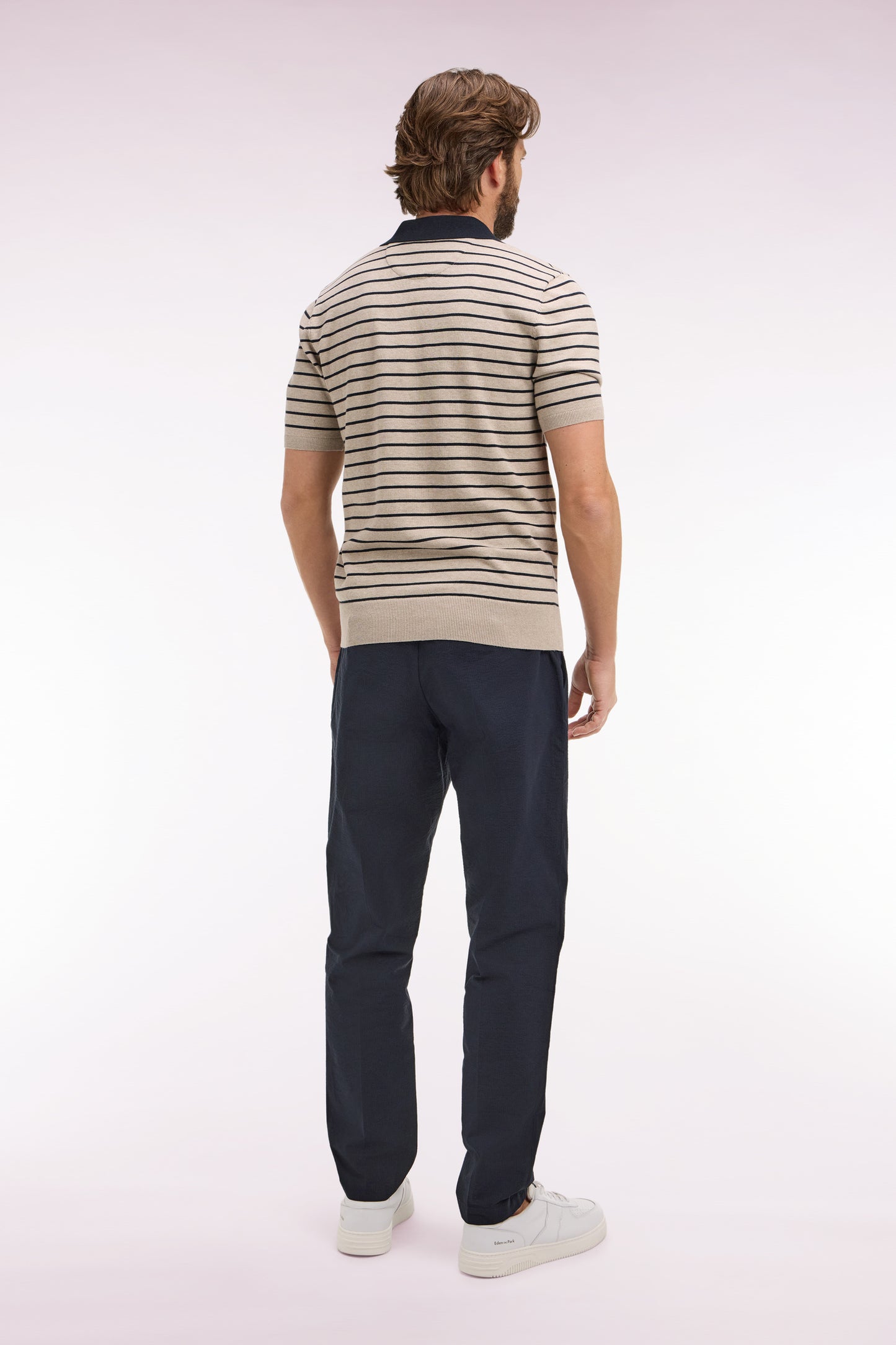 Pantalon en coton seersucker marine coupe Modern