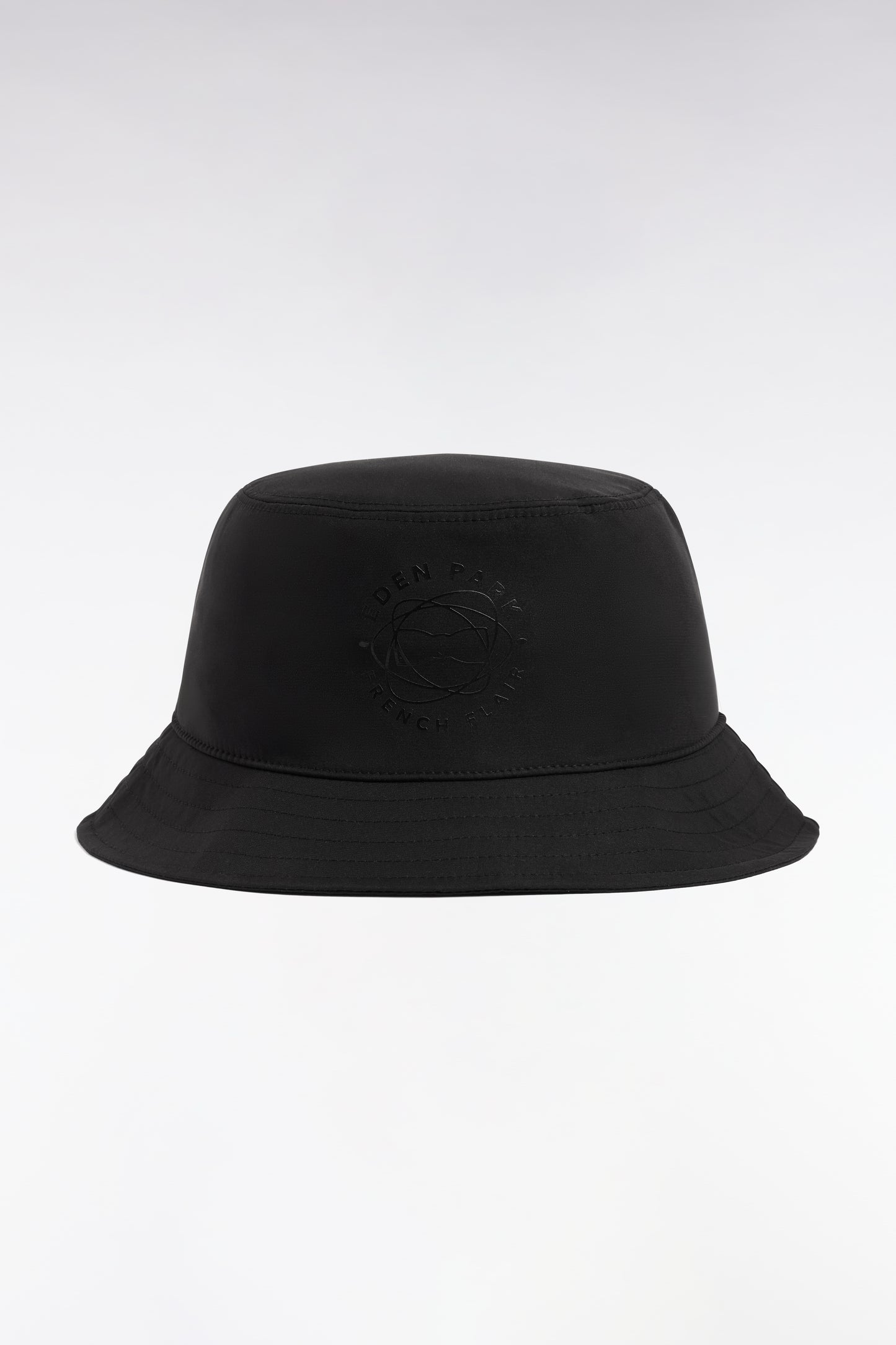 Black nylon bucket hat with 3D prints