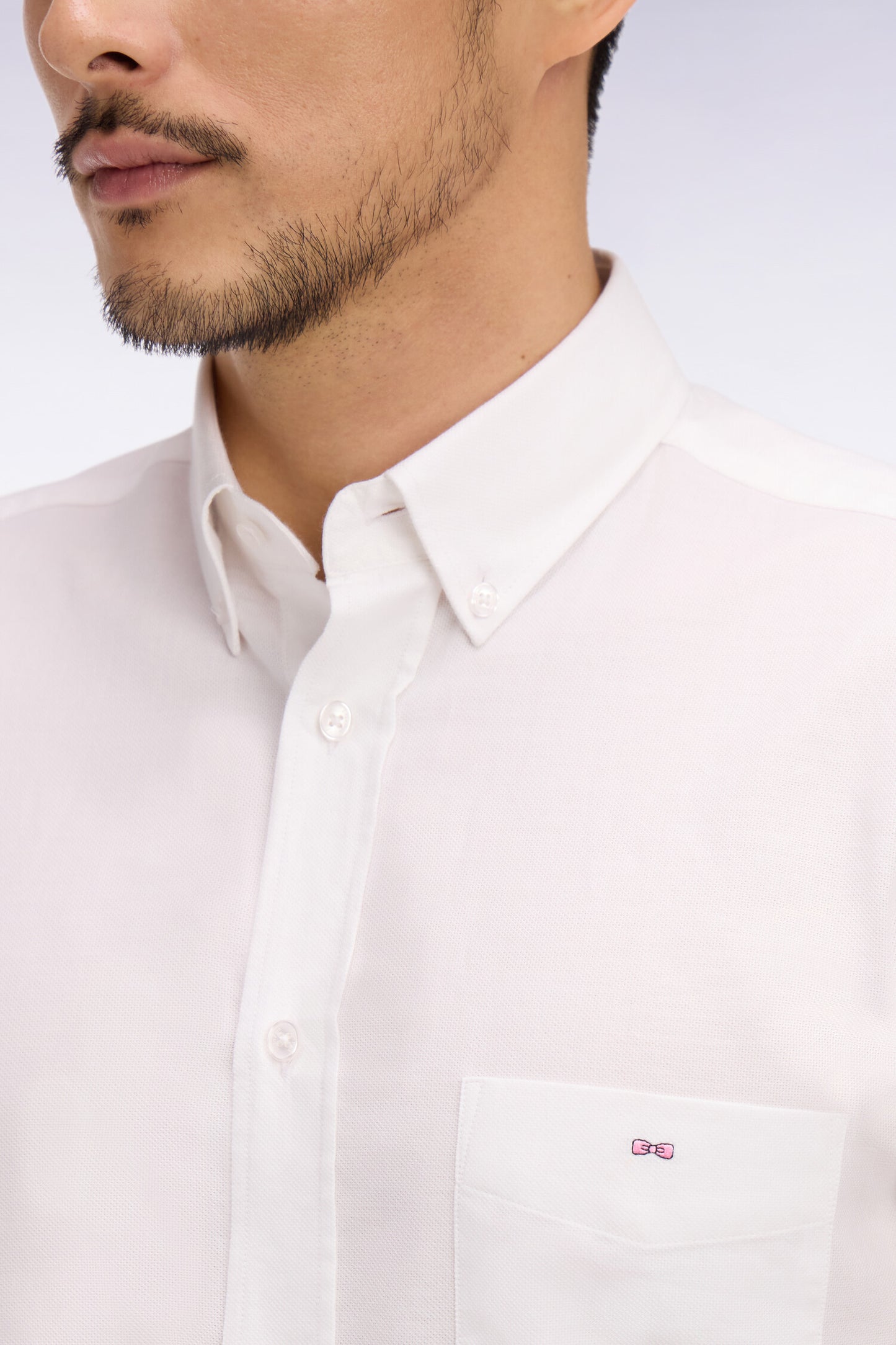 White cotton piqué short-sleeved shirt