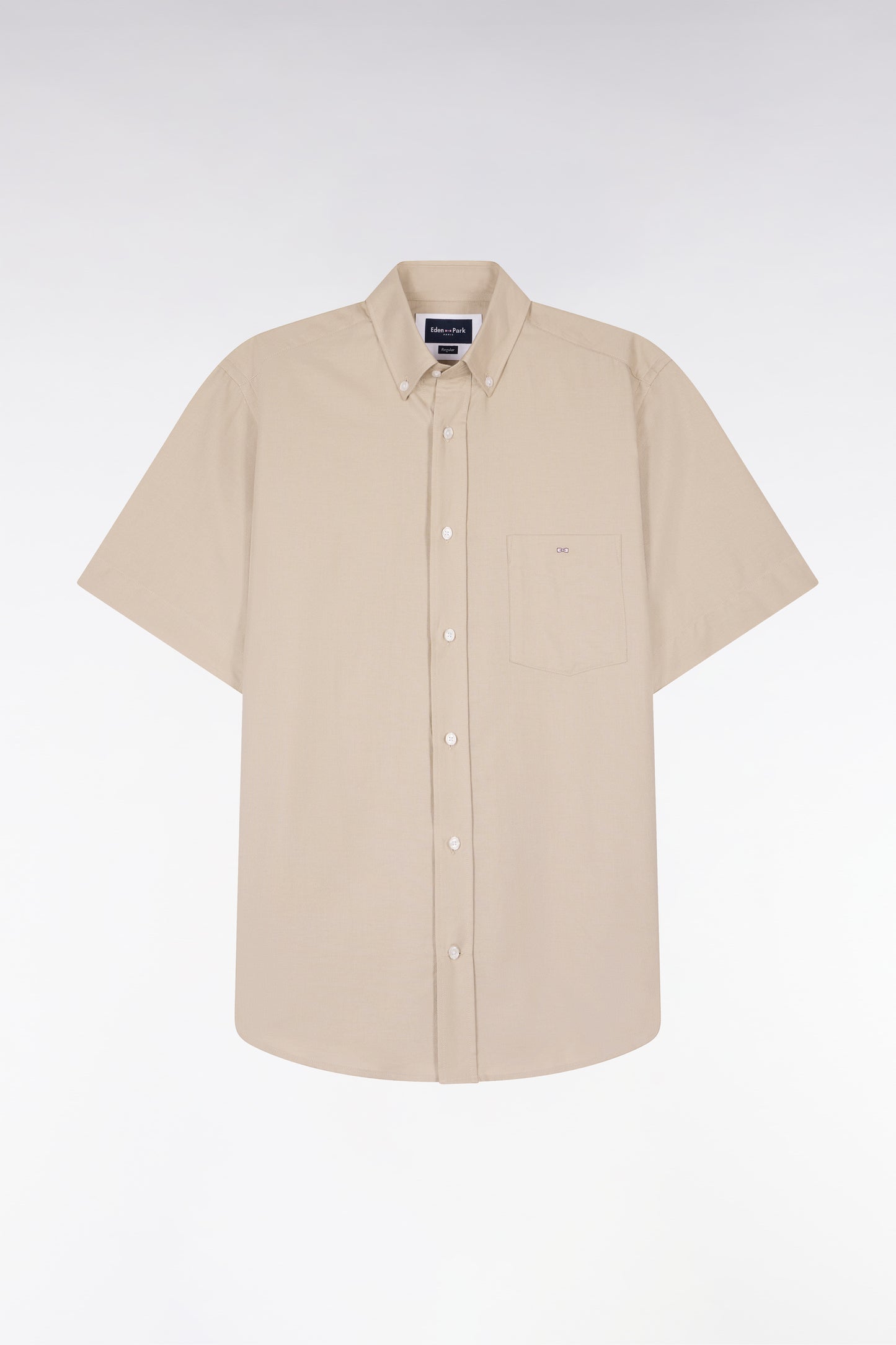 Short-sleeved shirt in beige cotton pique