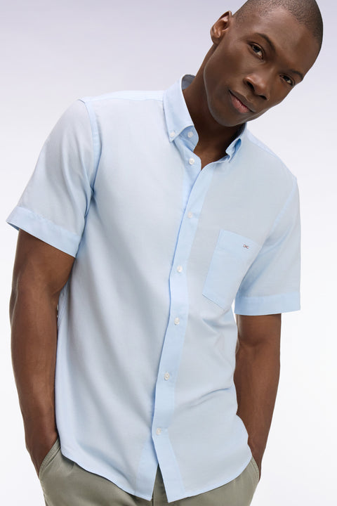 Chemise à manches courtes en piqué coton bleu ciel - Image 1