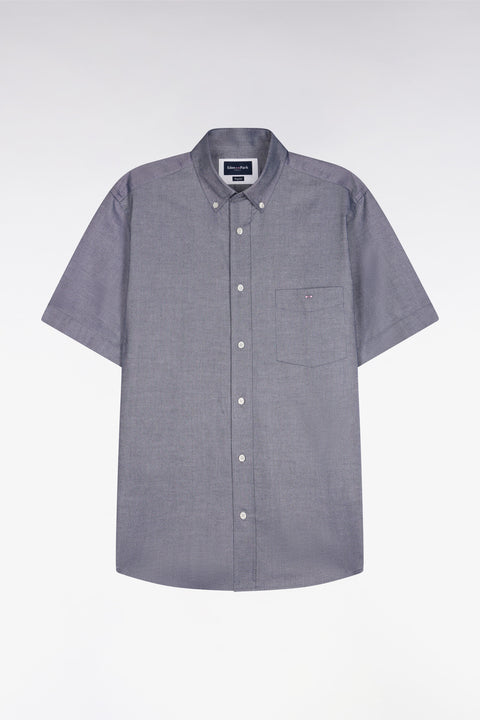 Chemise à manches courtes en coton fil teint marine - Image 2