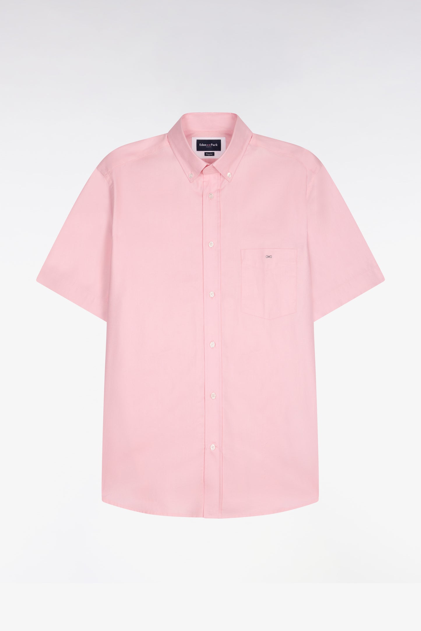 Short-sleeved shirt in pink yarn-dyed cotton
