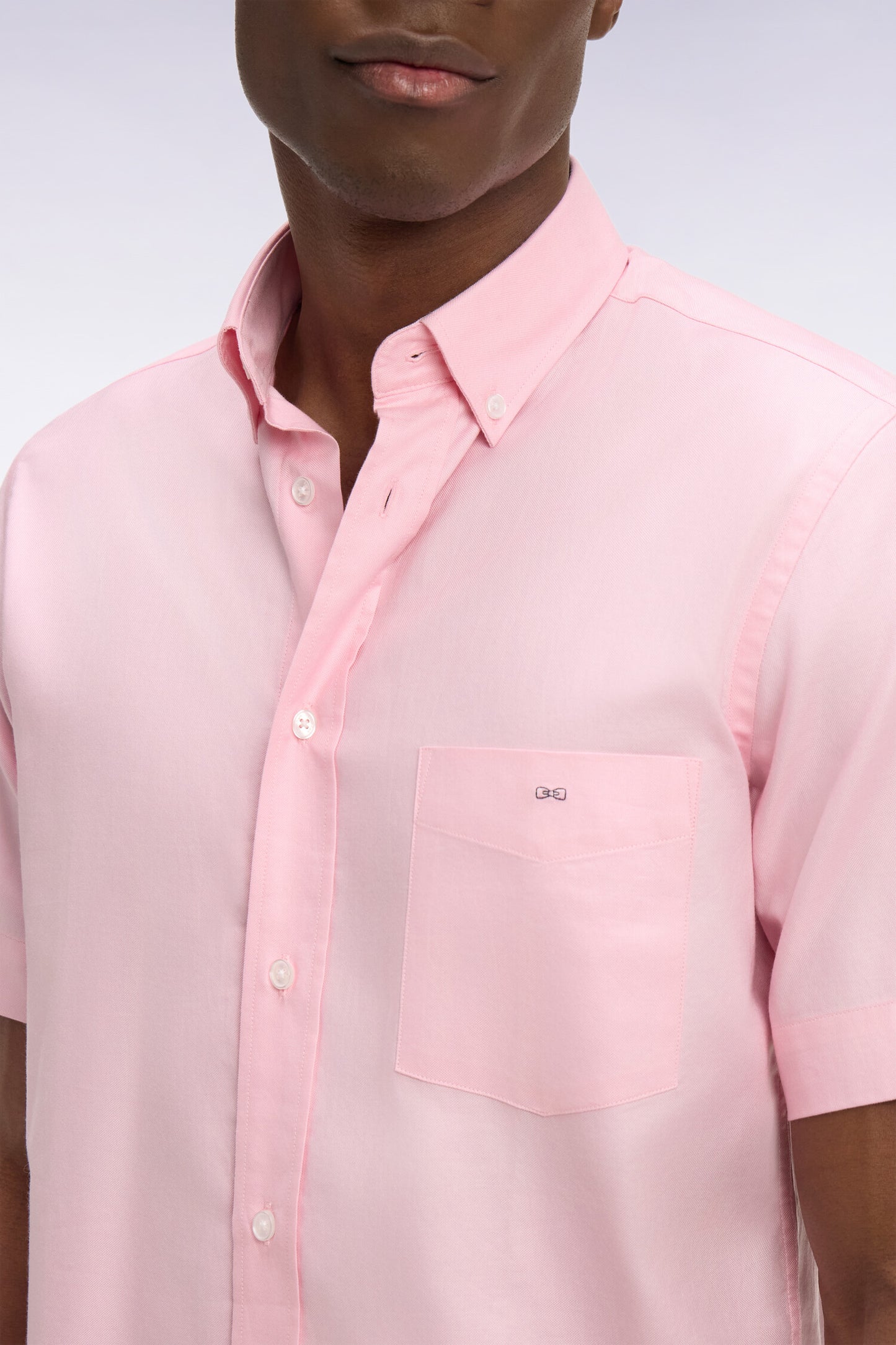 Short-sleeved shirt in pink yarn-dyed cotton
