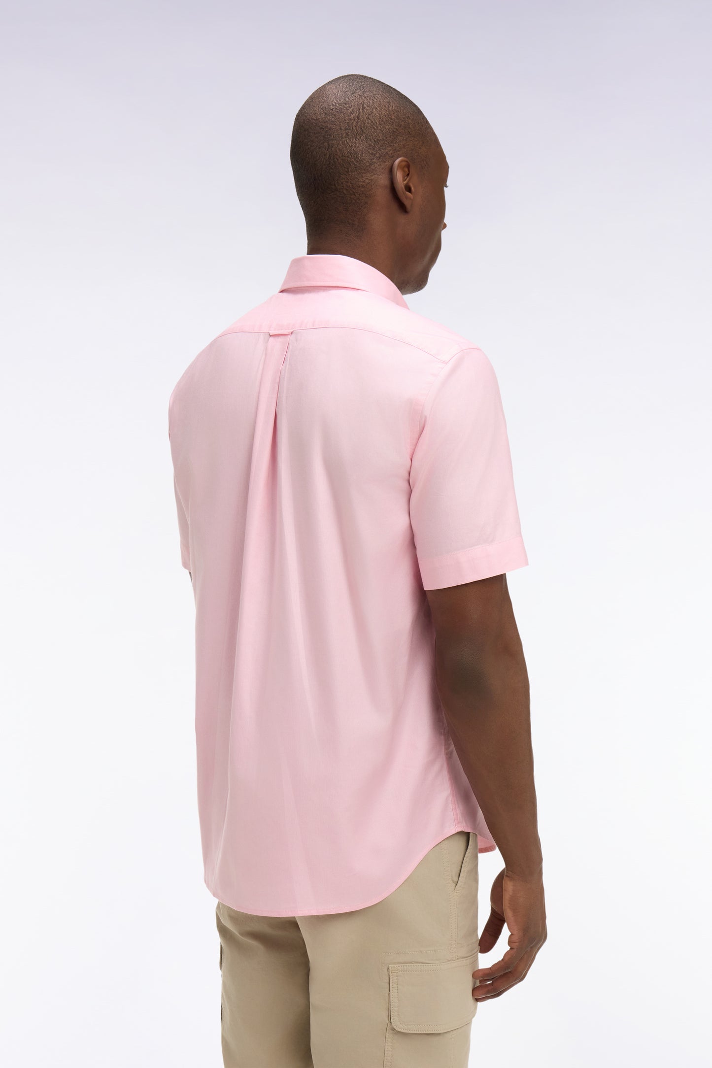 Short-sleeved shirt in pink yarn-dyed cotton