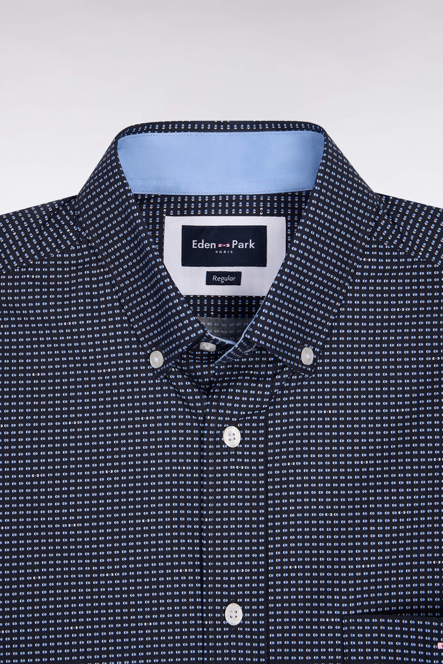 Chemise à manches courtes en coton marine à micromotifs bleu ciel