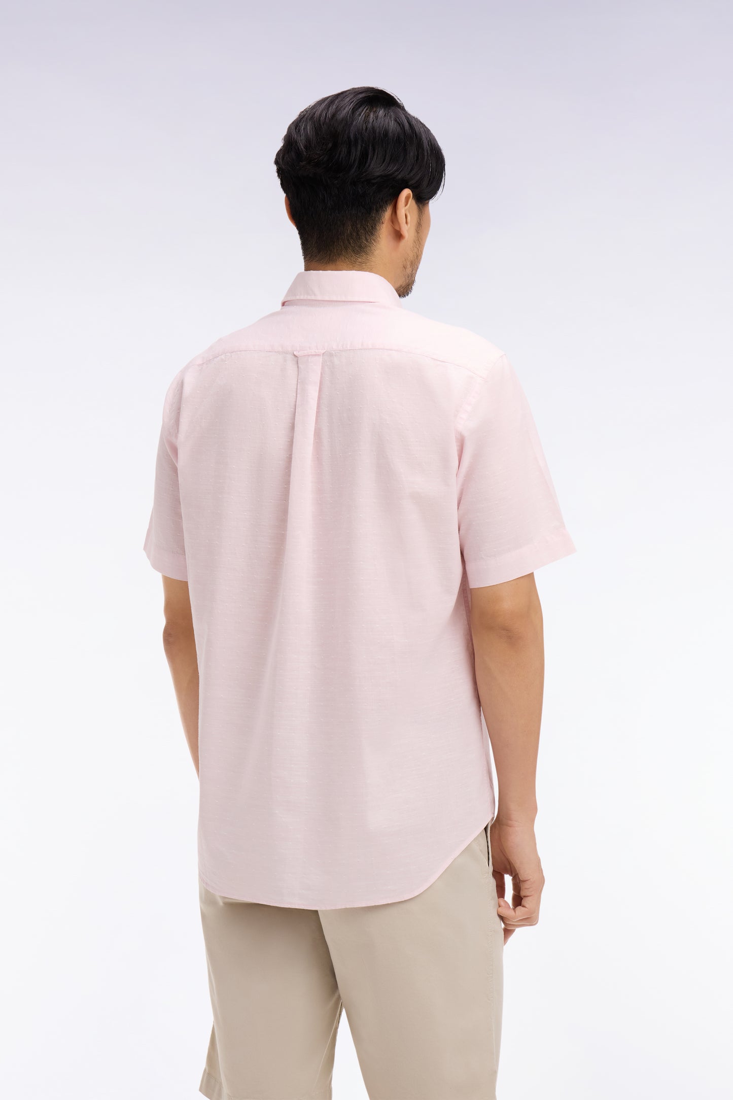 Chemise à manches courtes en coton jacquard rose