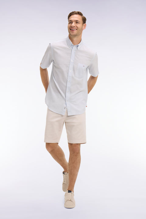 Chemise à manches courtes en coton jacquard rayé bleu ciel - Image 1