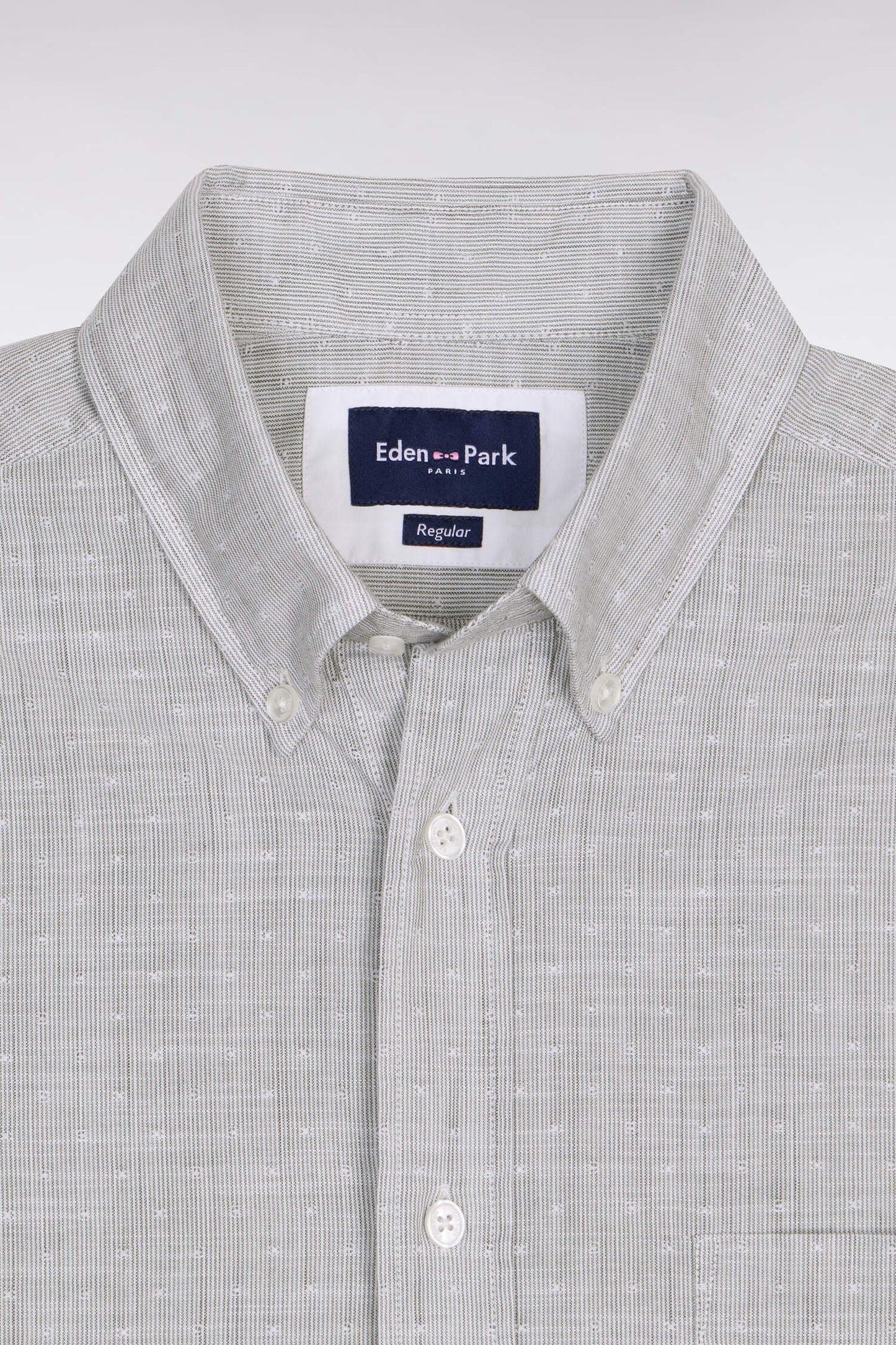 Chemise à manches courtes en coton jacquard rayé kaki